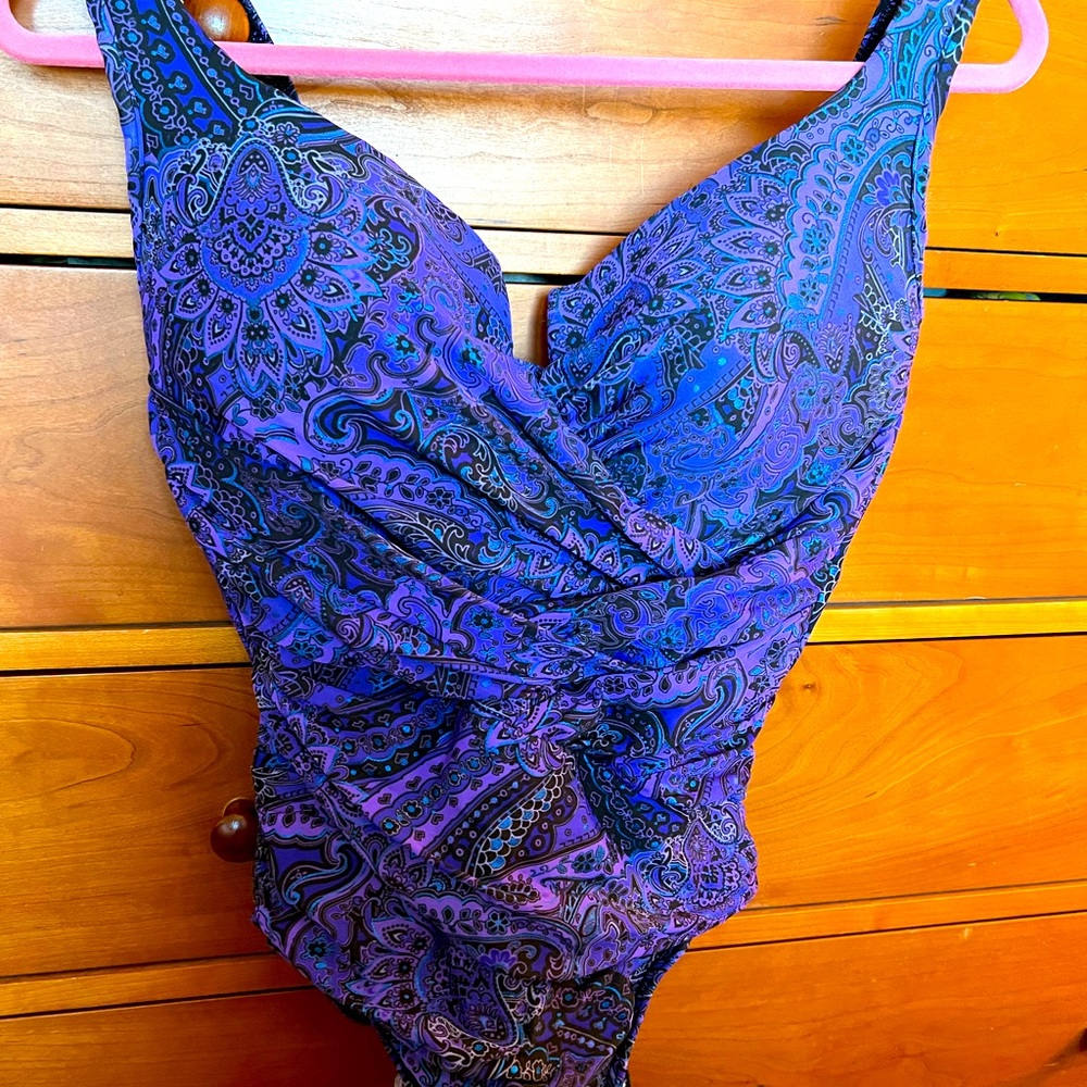Miraclesuit Purple Blue Escape Swimsuit Size 12